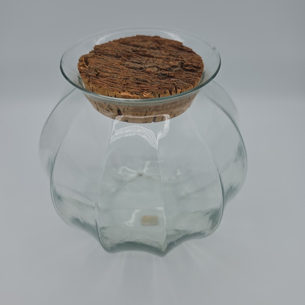 Pumpkin Shaped Glass Globe Jar Cork Lid Spain La Mediterranea Hand Made